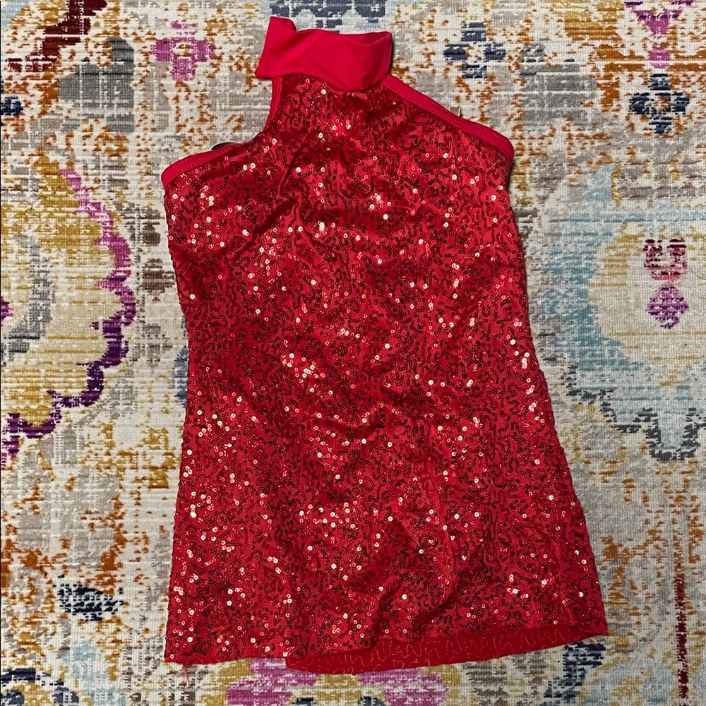 Red Sequin Halter Ice Skating Dress